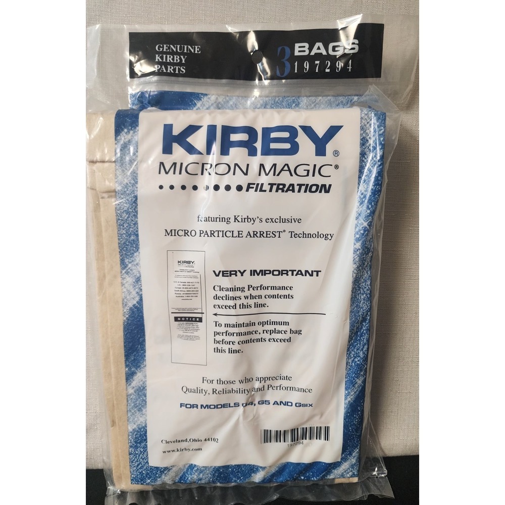 Genuine Kirby Micron Magic Filtration Bags (3) #197294 For G4, G5 and Gsix